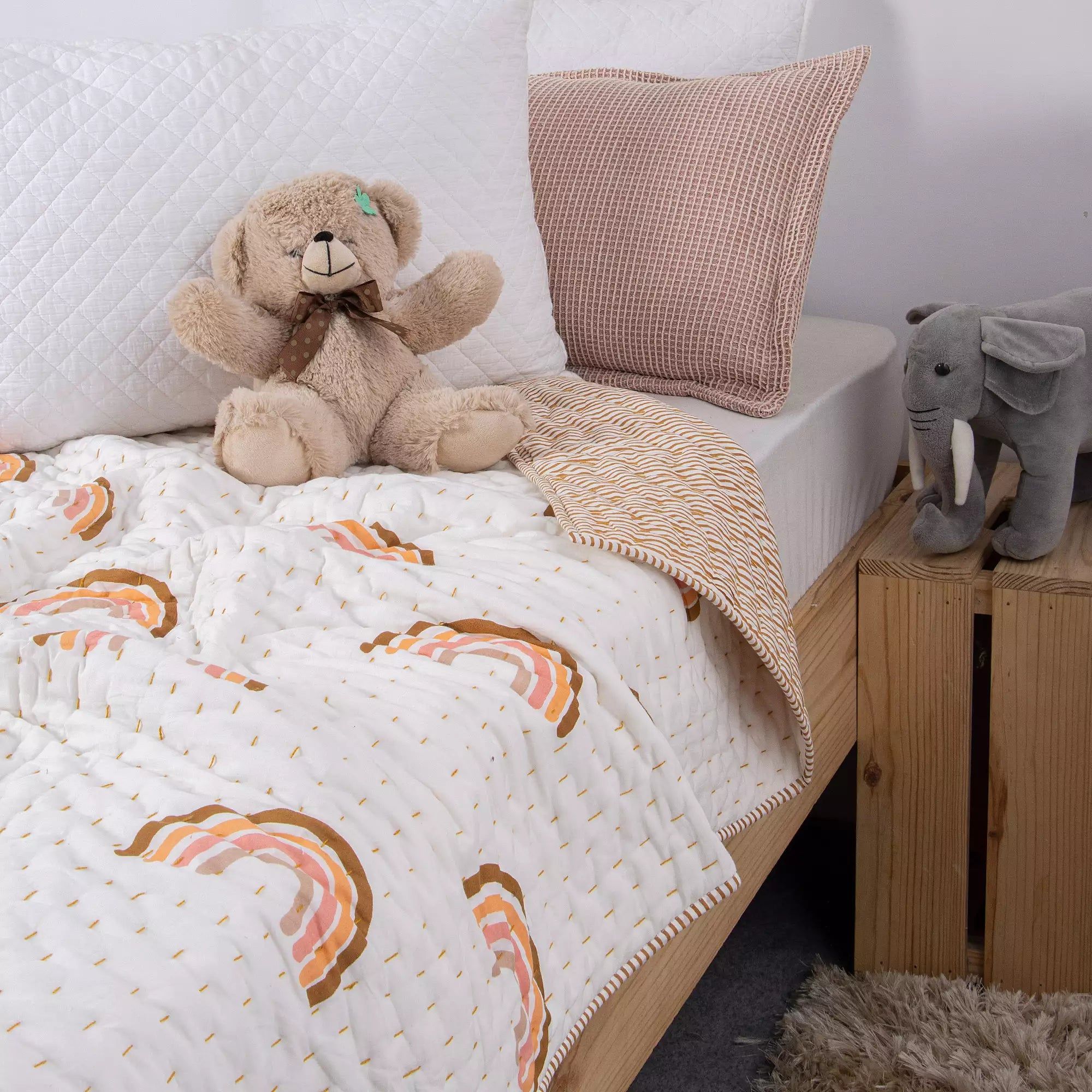 Hand Block Rainbow Print Softest Baby Quilt Blanket 103